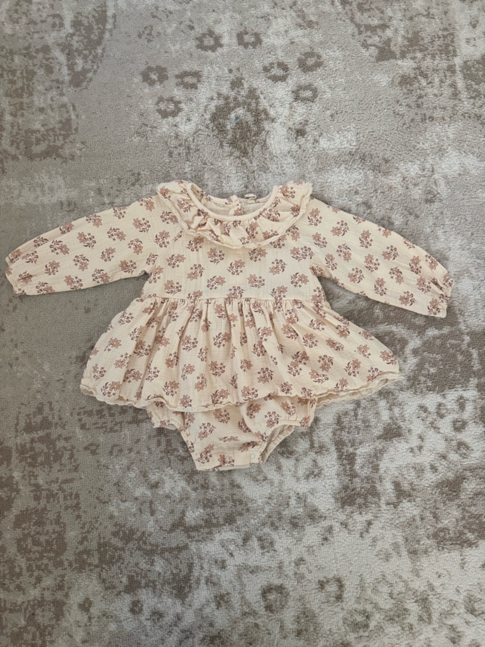 Baby Floral Ruffle One-Piece Romper in Cream and Dusty Rose